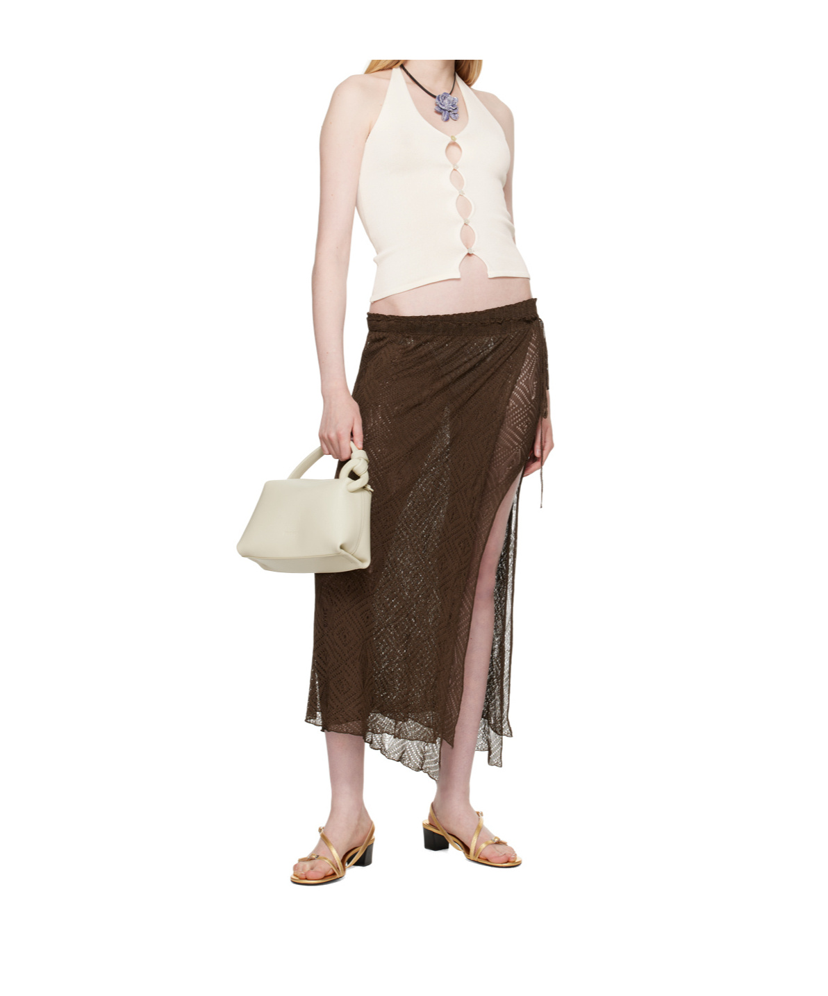 Gimaguas Elena Open-knit Midi Skirt In Brown