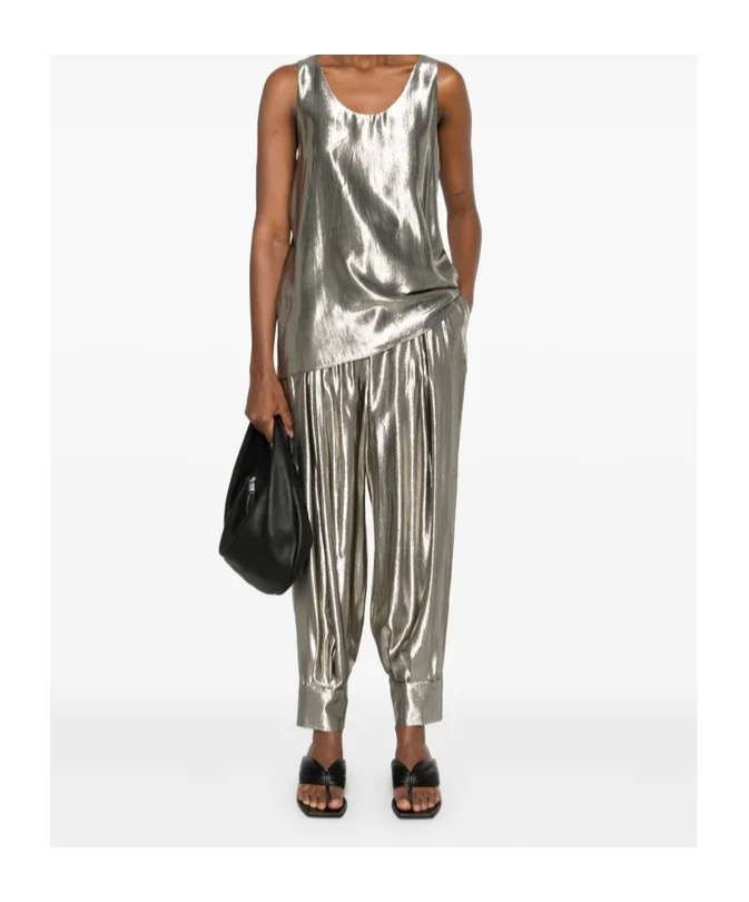 Philosophy Di Lorenzo Serafini Sleeveless Silk-blend Top With Rounded Neckline In Metallic