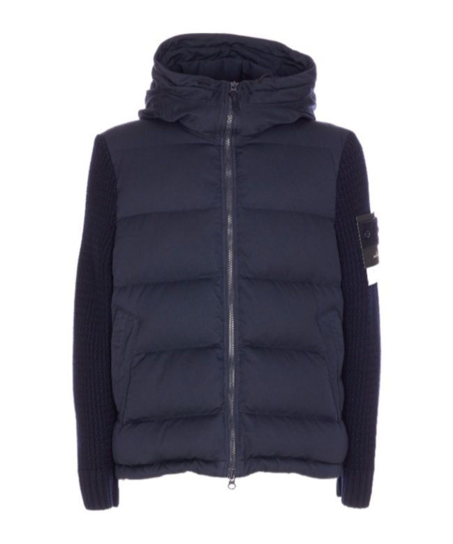 Stone Island Ghost Wool Down Jacket With Knitted Sleeves In Blue