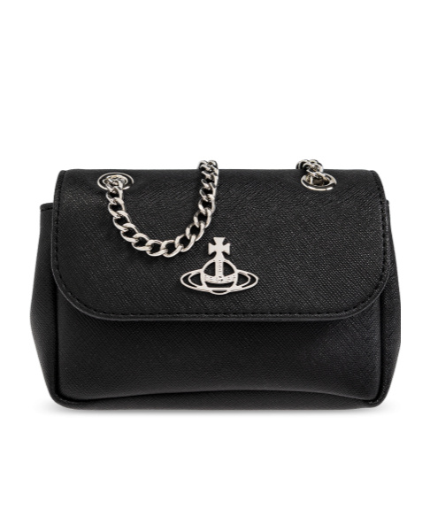 Vivienne Westwood Textured Black Handbag With Chain Strap