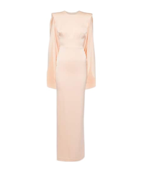 Alex Perry Caped Crepe Satin Gown In Nude