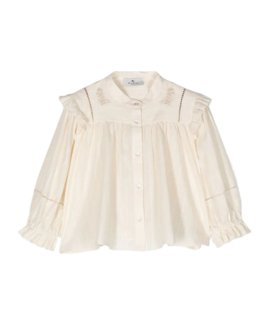 Etro Ruffled Band-collar Blouse In Neutral