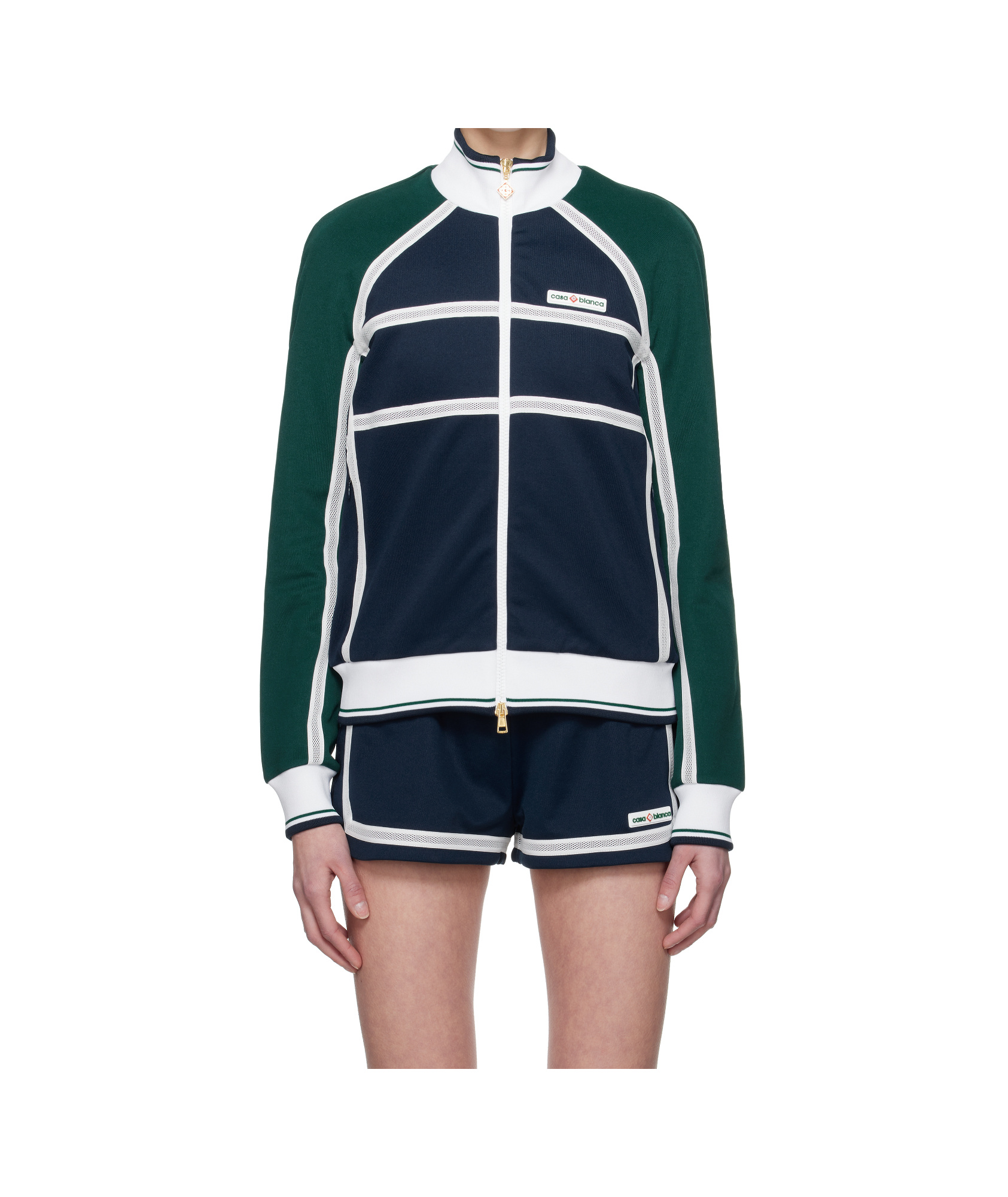 Casablanca Women's Track Mesh Tape Jacket | Size Small | Wps25jtp309 Color 01navy Color Green In Blue
