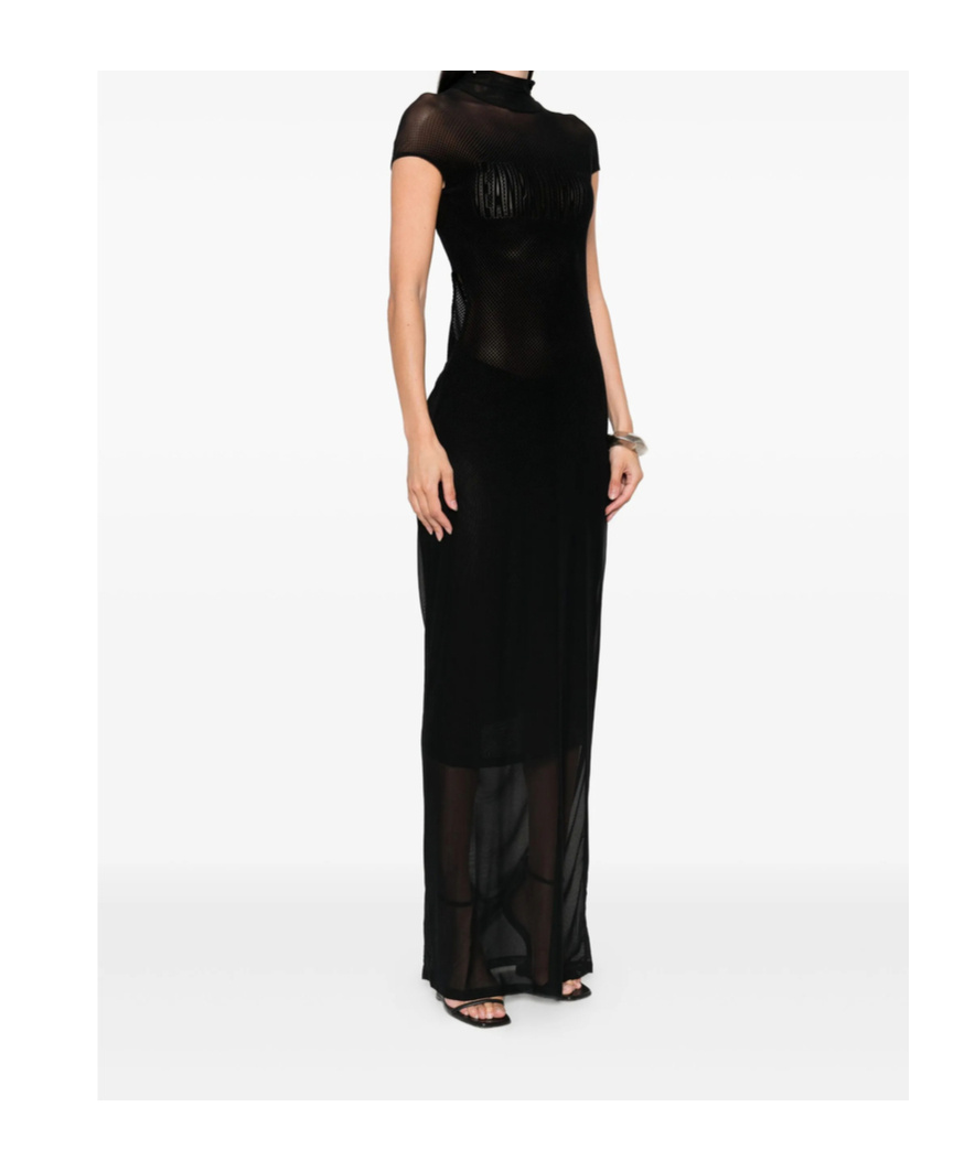 Jean Paul Gaultier Mesh-panelled Maxi Dress In Black