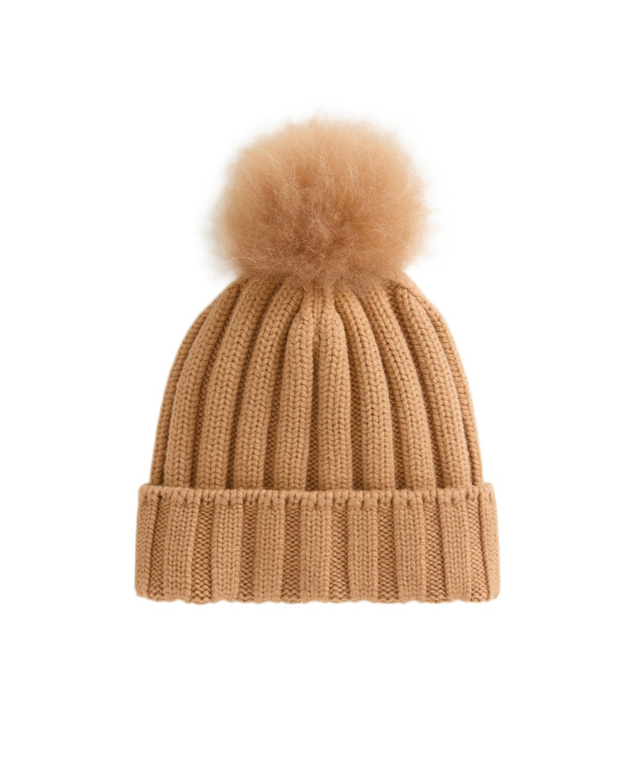 Woolrich Pompom Virgin Wool Beanie In Brown