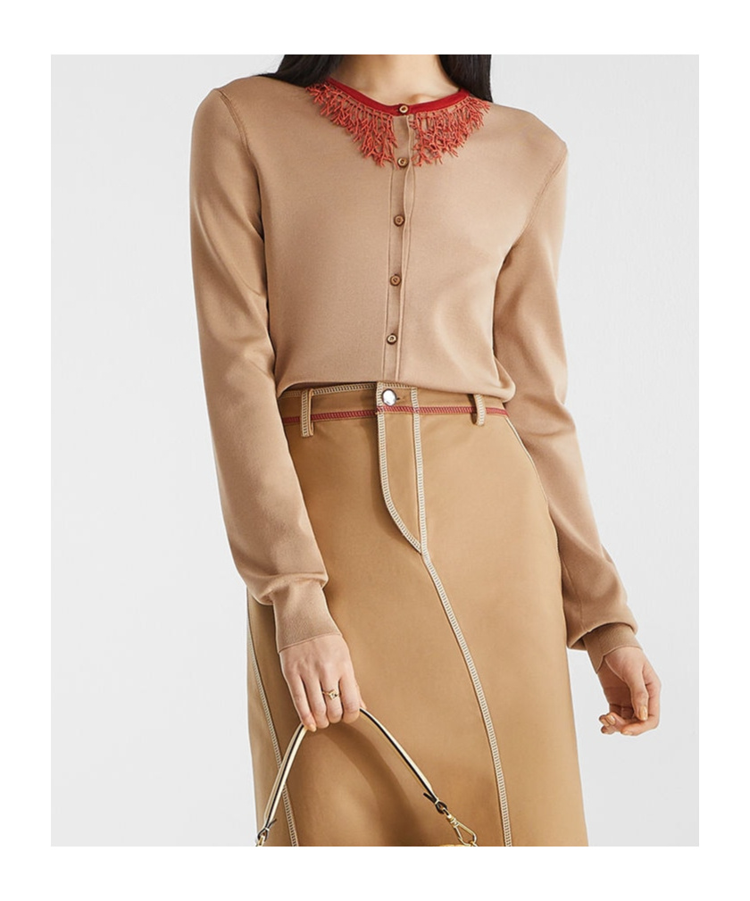 Fendi Beige Viscose Cardigan With Corals In Neutral