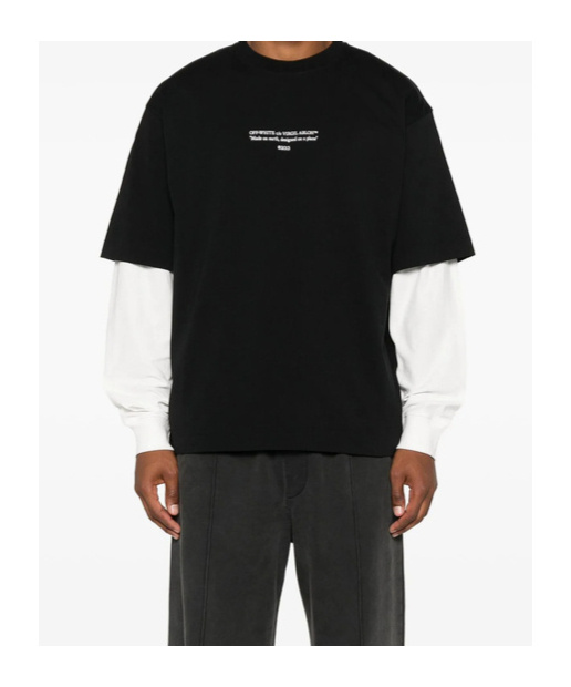 Off-white Black Crewneck T-shirt With Logo Lettering On The Front In Cotton Man In Black