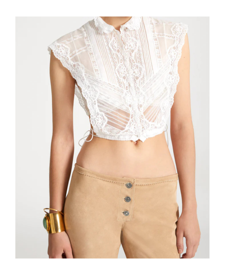 Ermanno Scervino Muslin Bib With Valencienne Lace In White