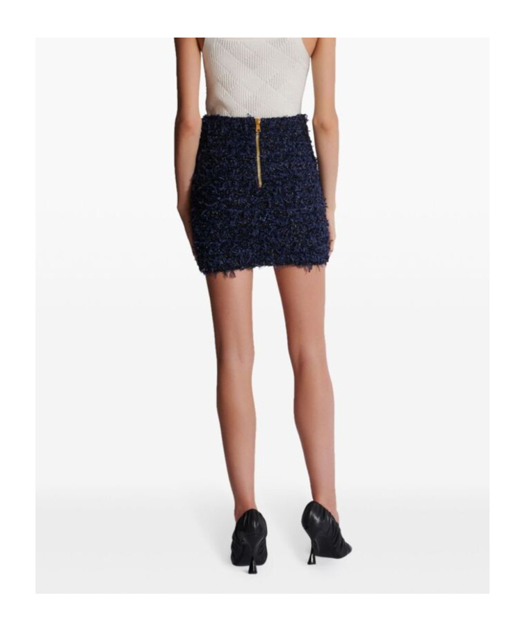 Balmain Black Pencil Mini Skirt With Jewel Buttons In Tweed Woman In Black