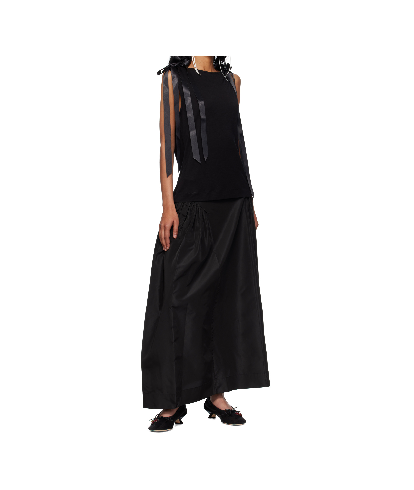 Simone Rocha Black Bow Ribbon Tail Tank Top In Black