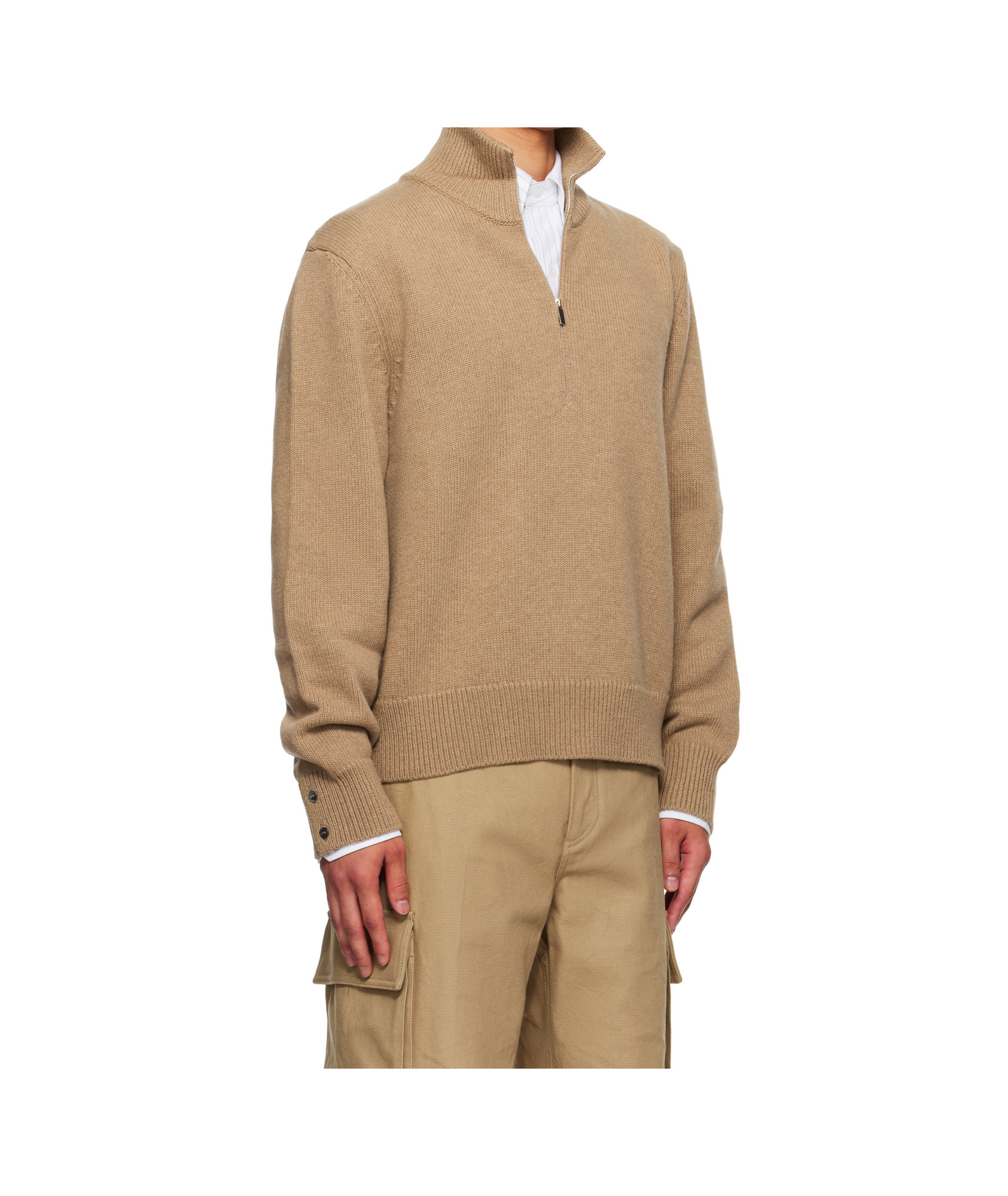Thom Browne Beige Geese Intarsia Merino Wool Mock Neck Sweater In Brown