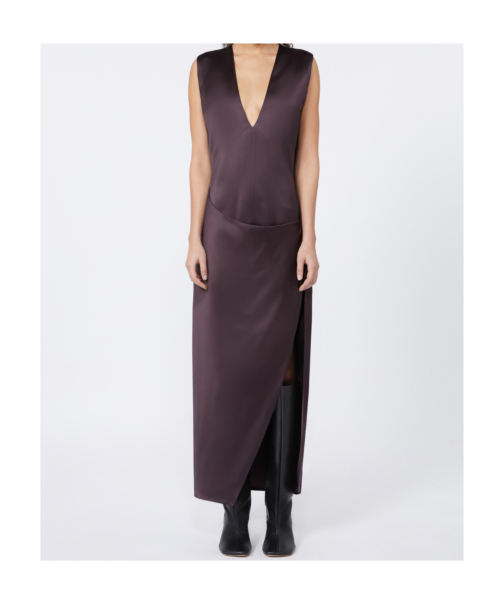 Sportmax Wraparound Satin Dress Side Slit In Brown