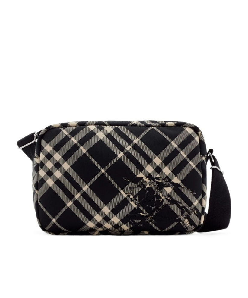 Burberry Ekd-appliqué Checked Crossbody Bag In Black