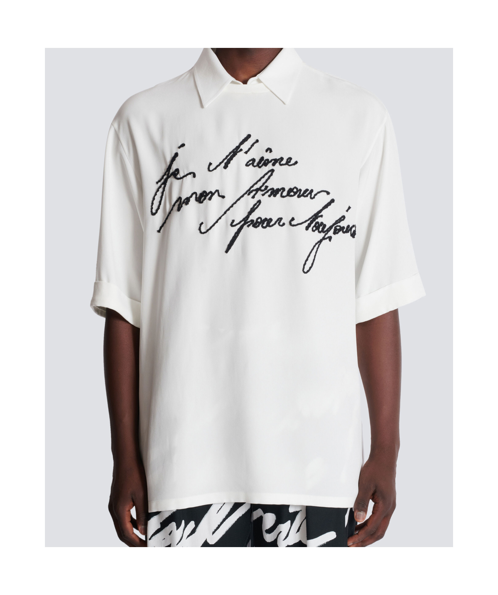 Balmain Love Letter Embroidered Collared T-shirt In White