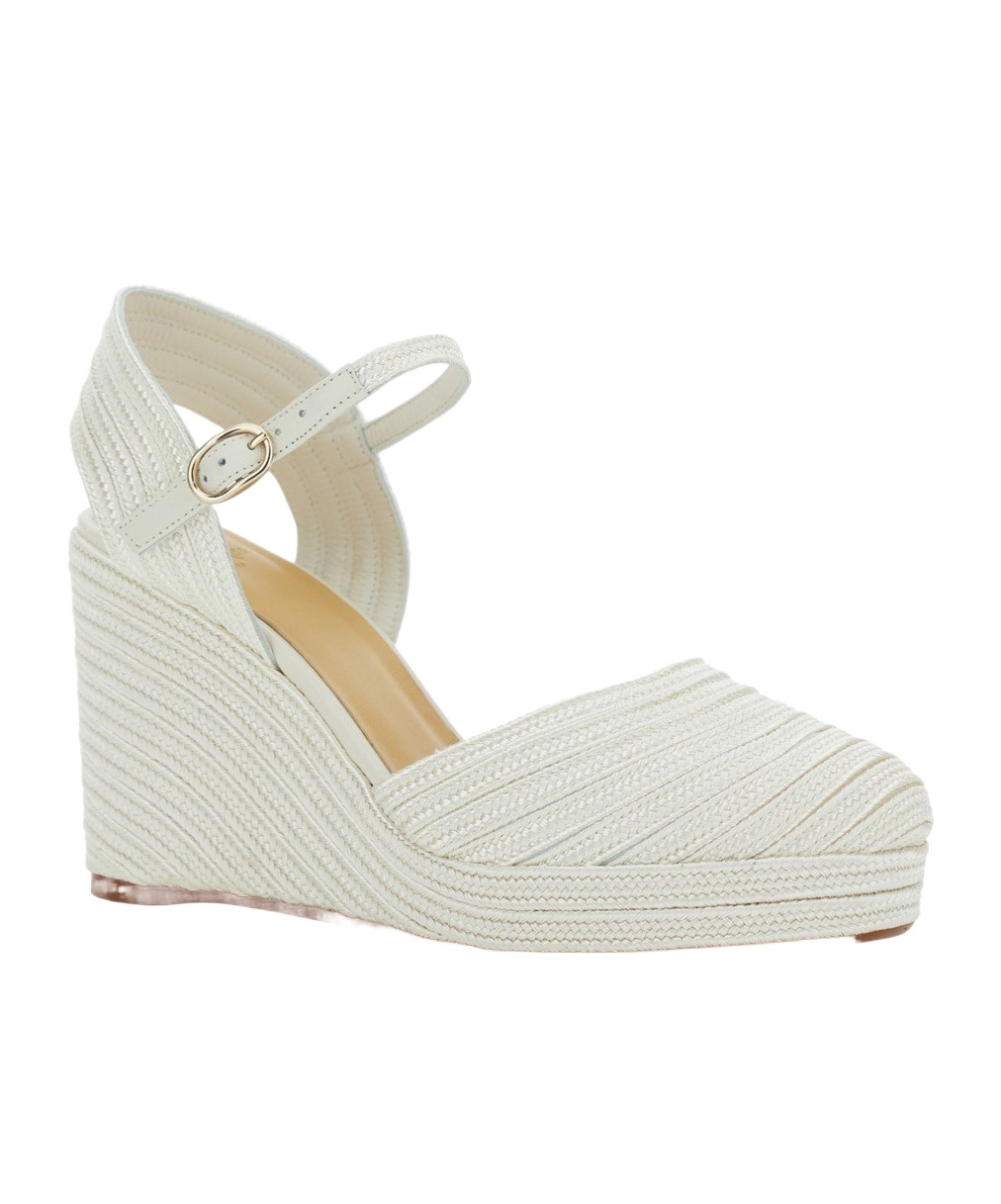 Shop Castaã±er Castañer Carolyn Metallic Braid Wedge Espadrilles In White