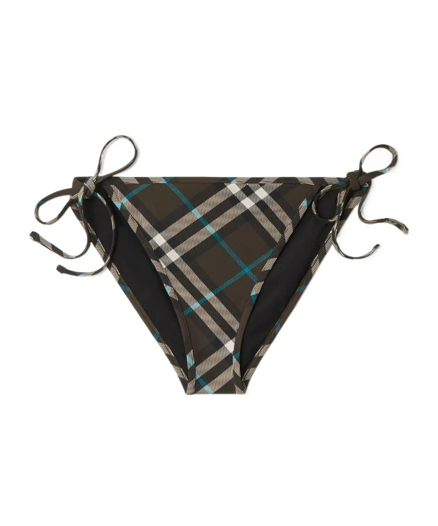 Burberry Dark Brown Check Bikini Bottom In Black