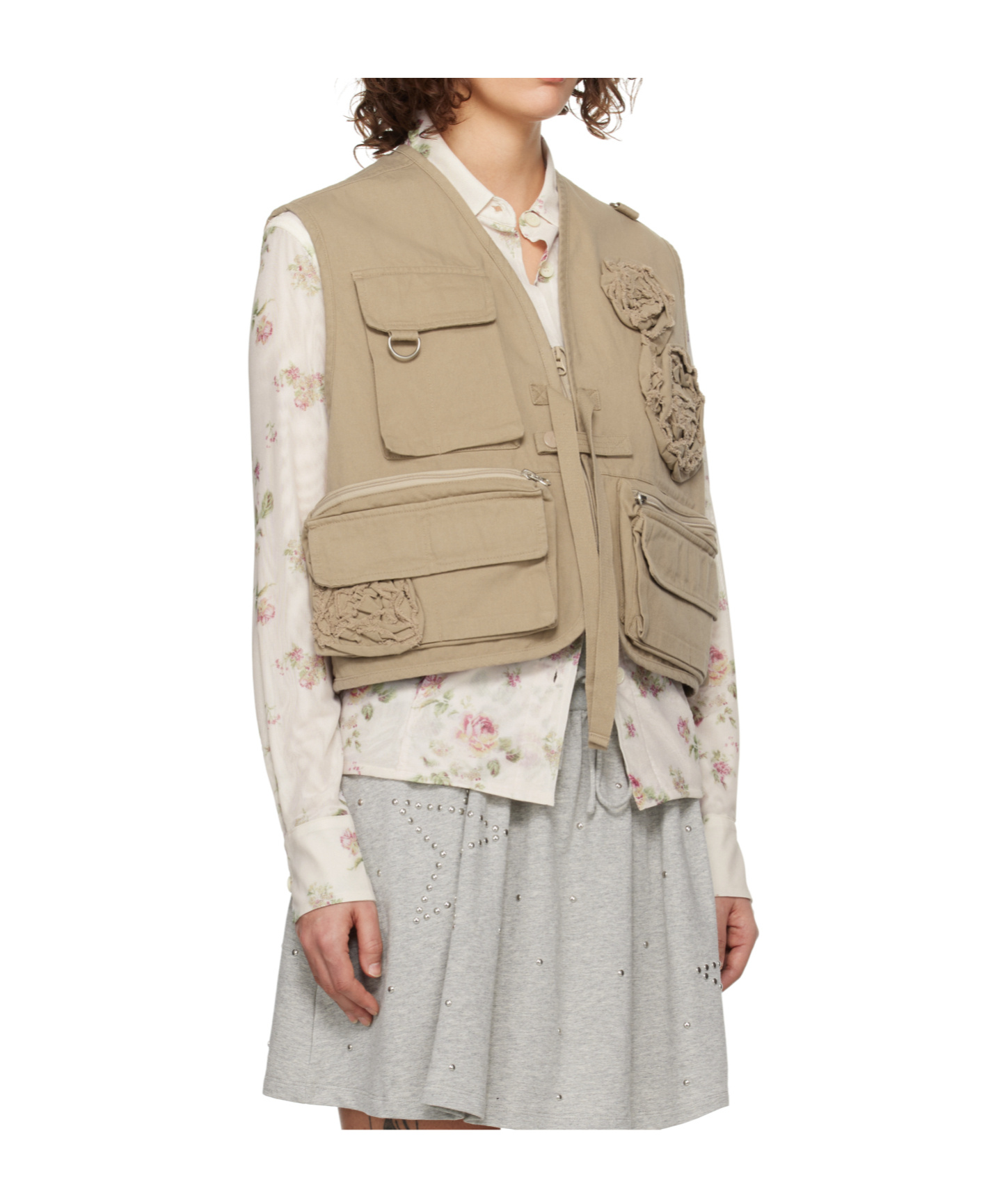 Open Yy Applique Work Vest In Brown