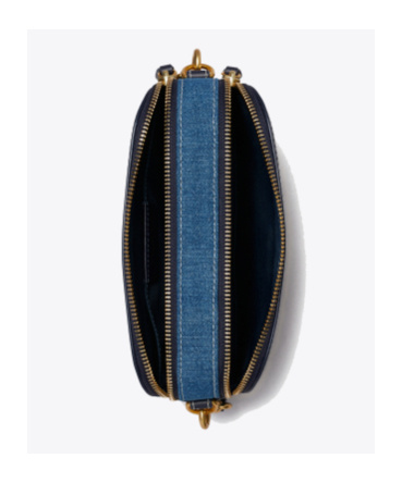 Shop Tory Burch Mini Miller Denim Crossbody Bag In Blue