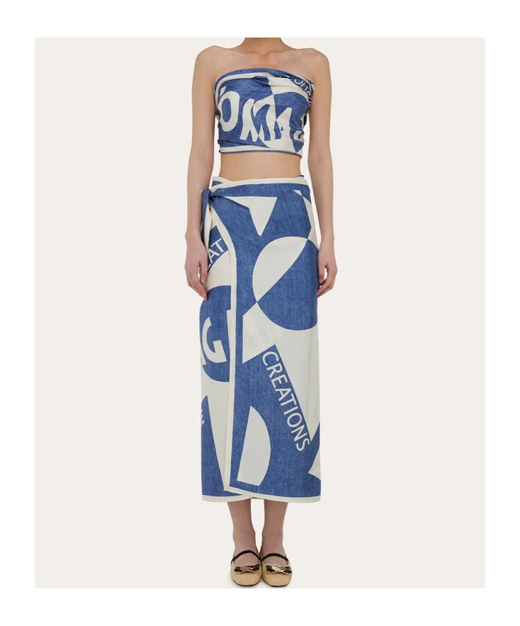 Ferragamo Venna Logo Sarong Skirt In Blue