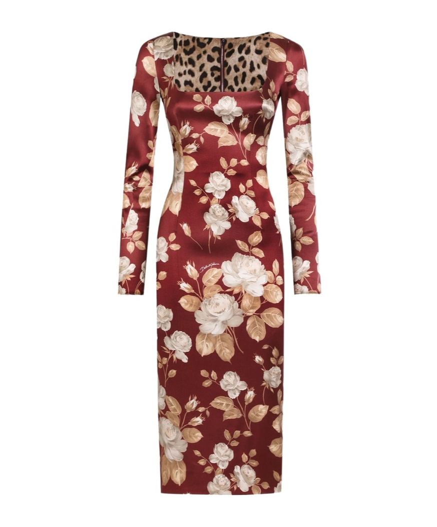Dolce & Gabbana Floral Pattern Knee-length Dress With Long Sleeves In Multi