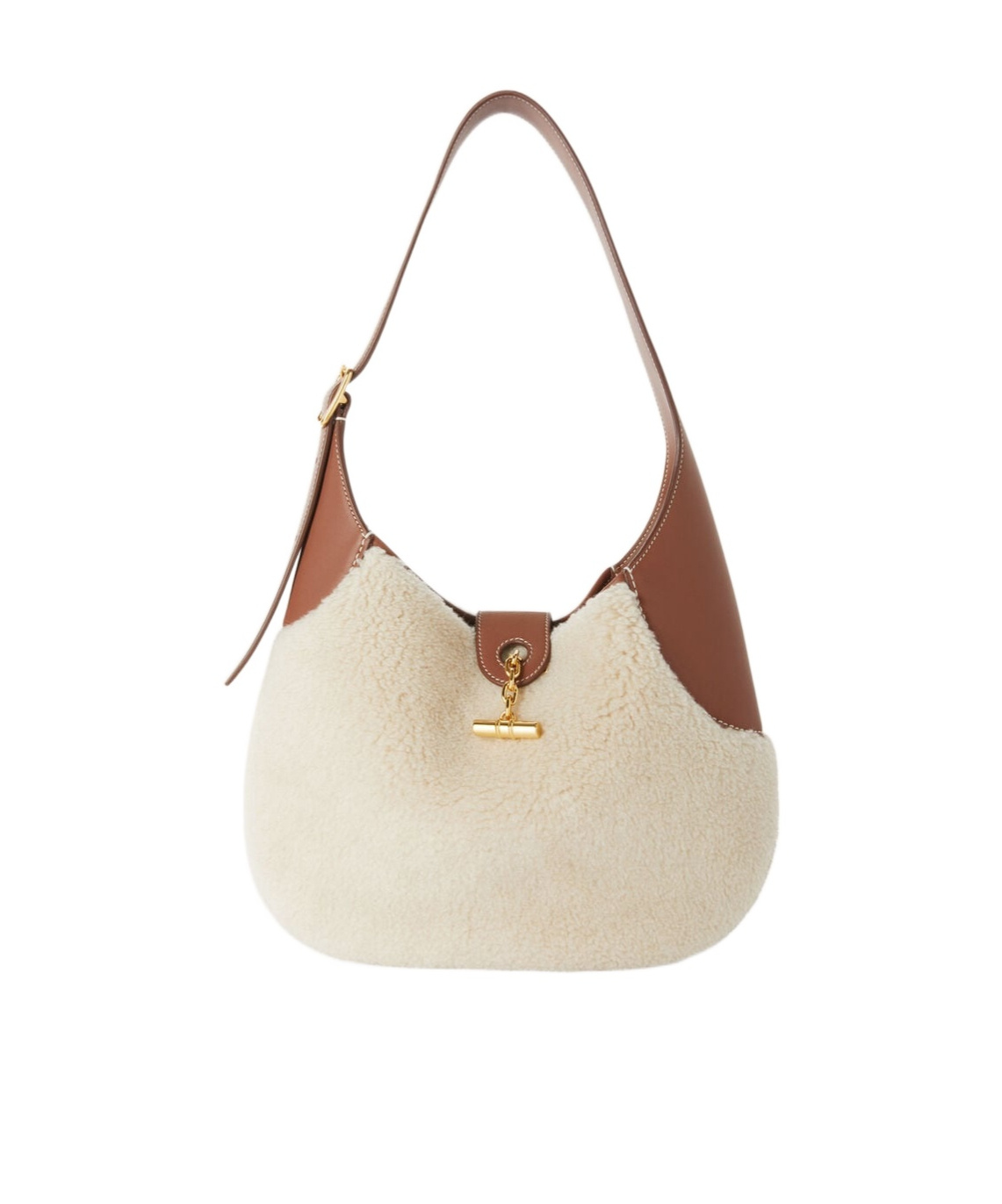 Loro Piana Medium Bobbin Shearling Leather-trim Shoulder Bag In Neutral
