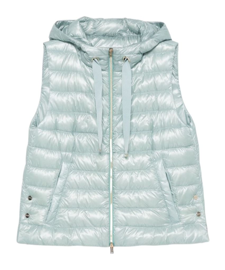 Herno Light Blue Quilted Nylon Gilet With Hood In Green