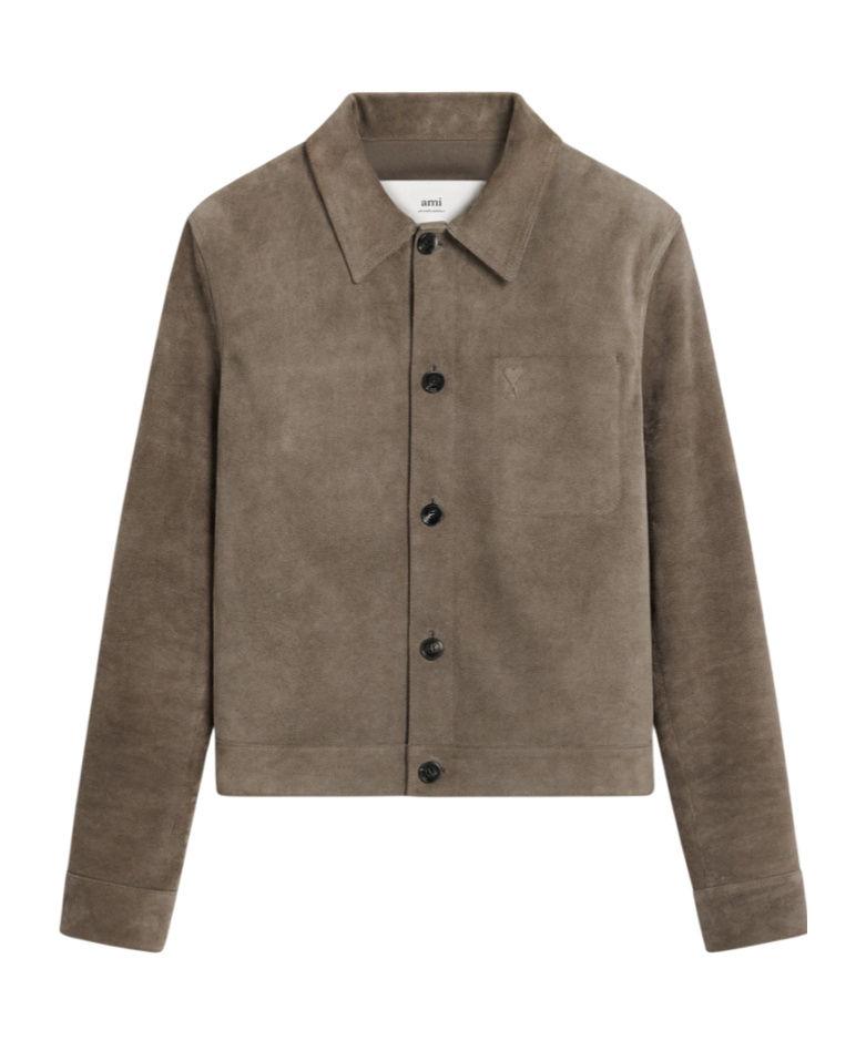 Ami Alexandre Mattiussi Beige Leather Buttoned Jacket Grey In Brown
