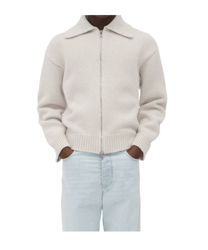Bottega Veneta Woolen Cardigan In Pigeon White Mixed Color