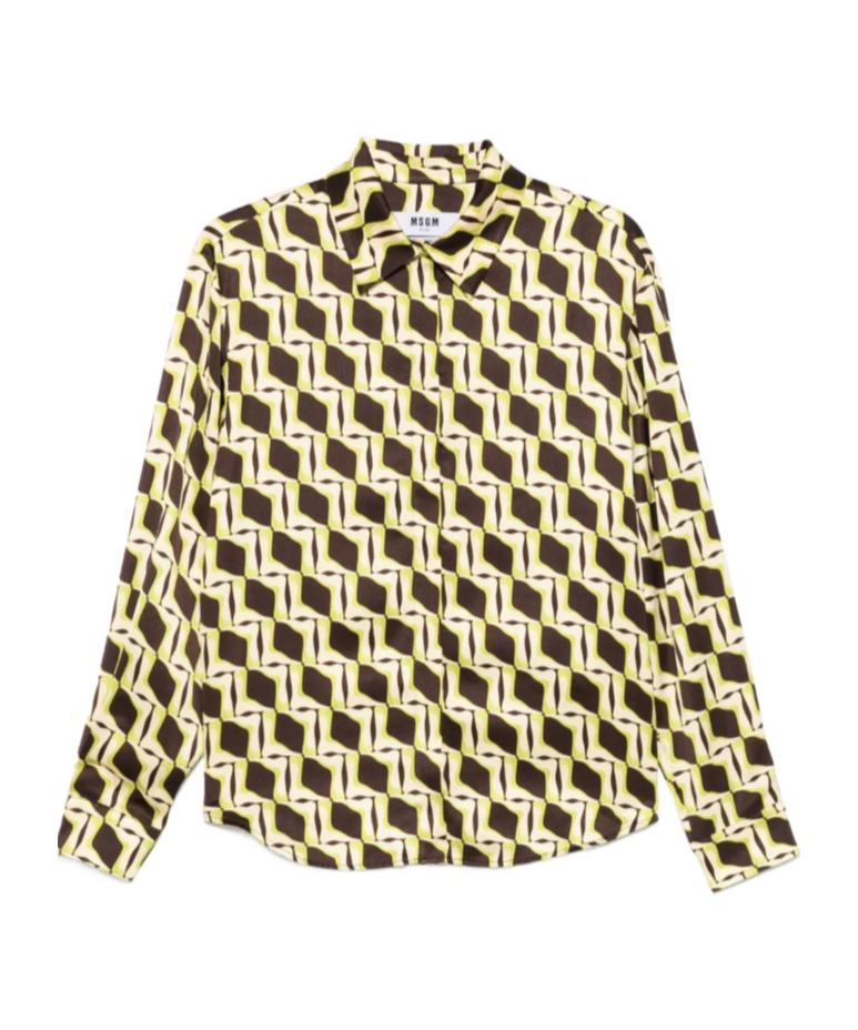 Msgm Geometric-print Shirt In Green