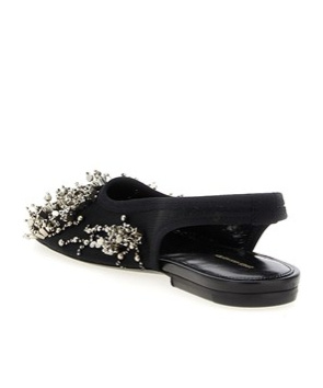 Dries Van Noten Black Embellished Mesh Slingback Ballerina Flats