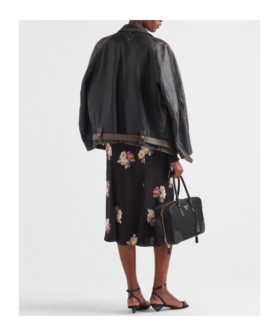 Prada Leather Blouson Jacket In Black