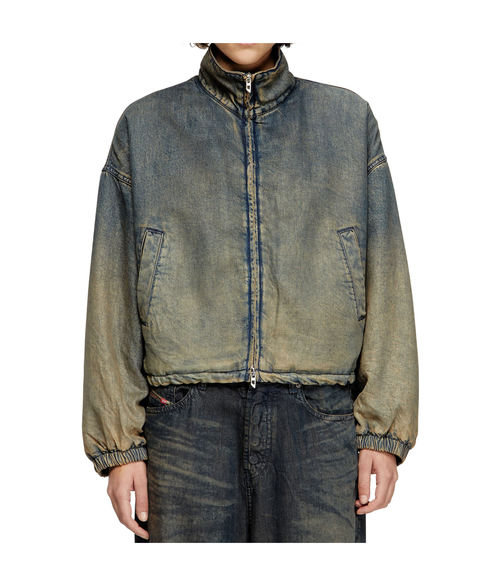 Diesel Zipped Jacket In Fluid Shaded Denim In Blue