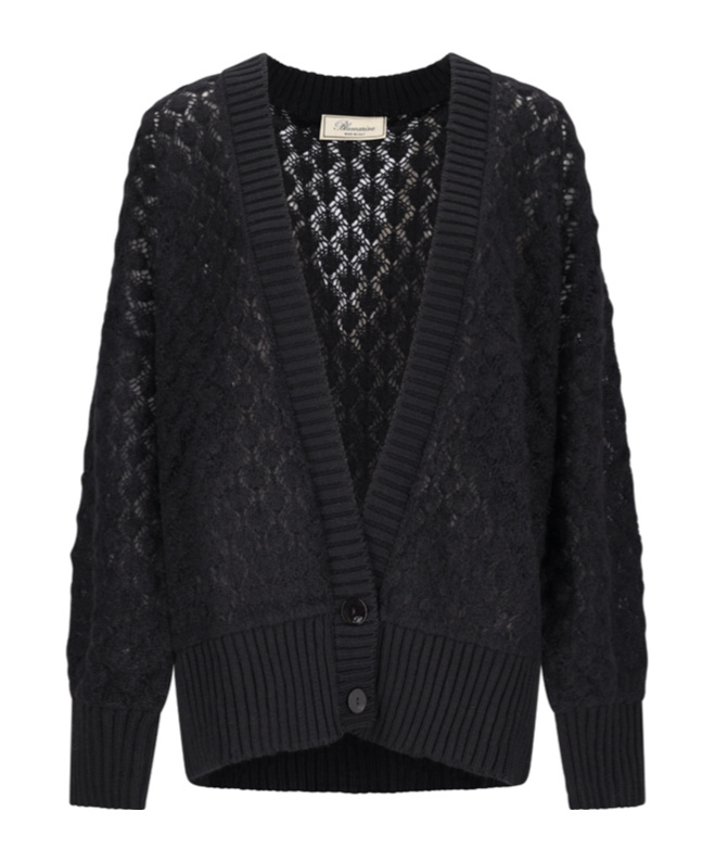 Blumarine Open-knit Buttoned Cardigan In Black