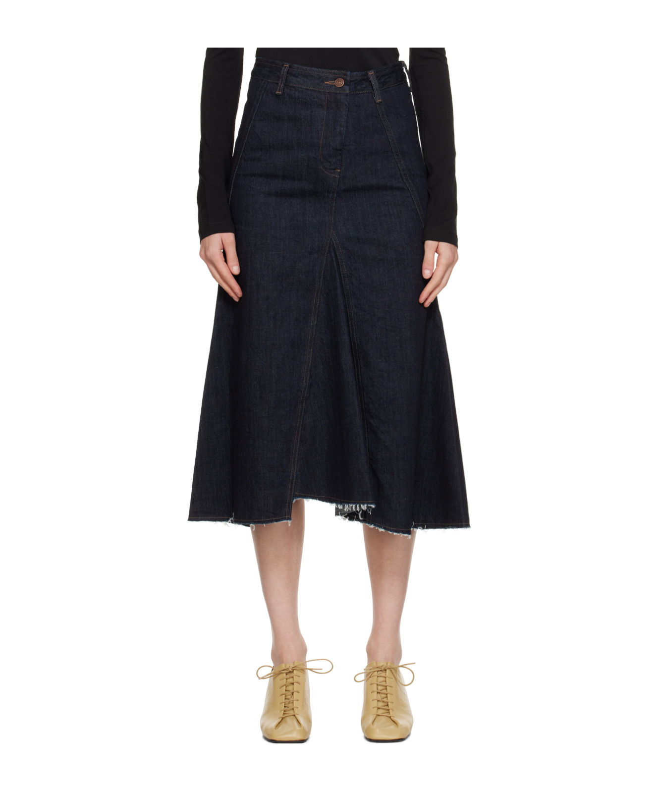 LOW CLASSIC BELT LOOP TRIMMED DENIM SKIRT