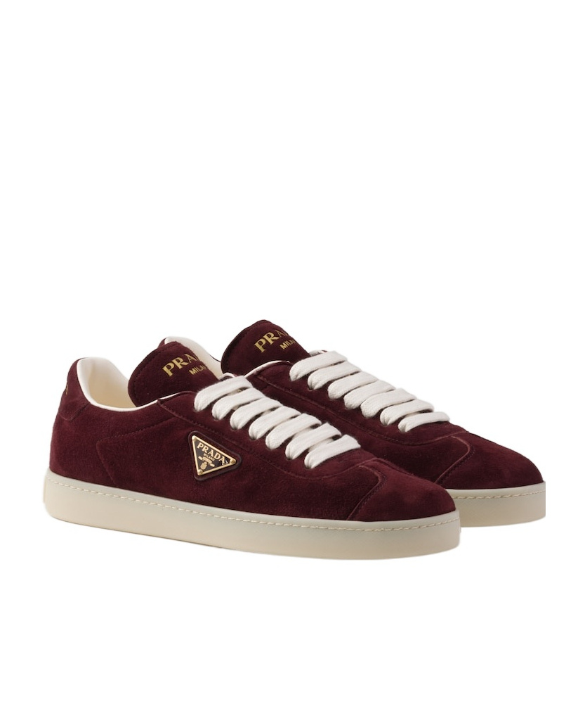 Shop Prada Suede Sneakers In Burgundy