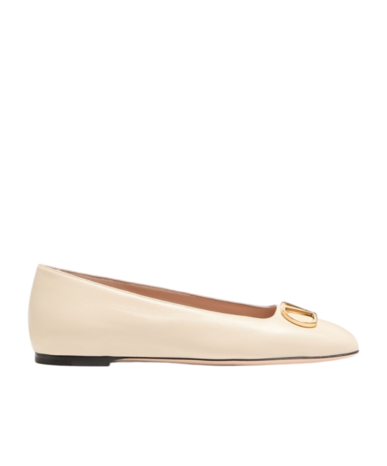 Valentino Garavani Vlogo White Lamb Leather Goat Leather Classic Ballet Flats In Neutral