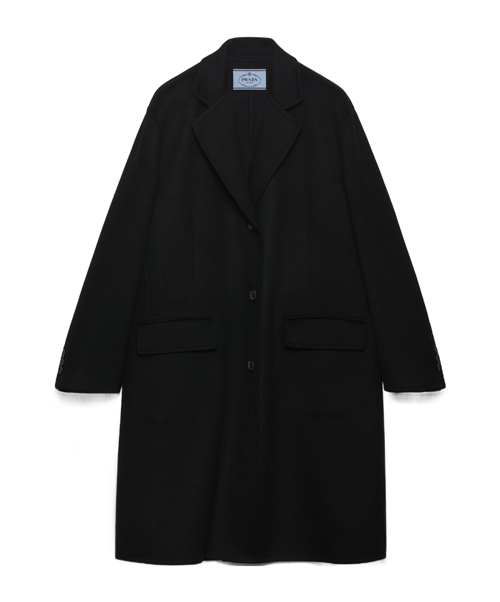 Prada Button-up Long Coat In Black