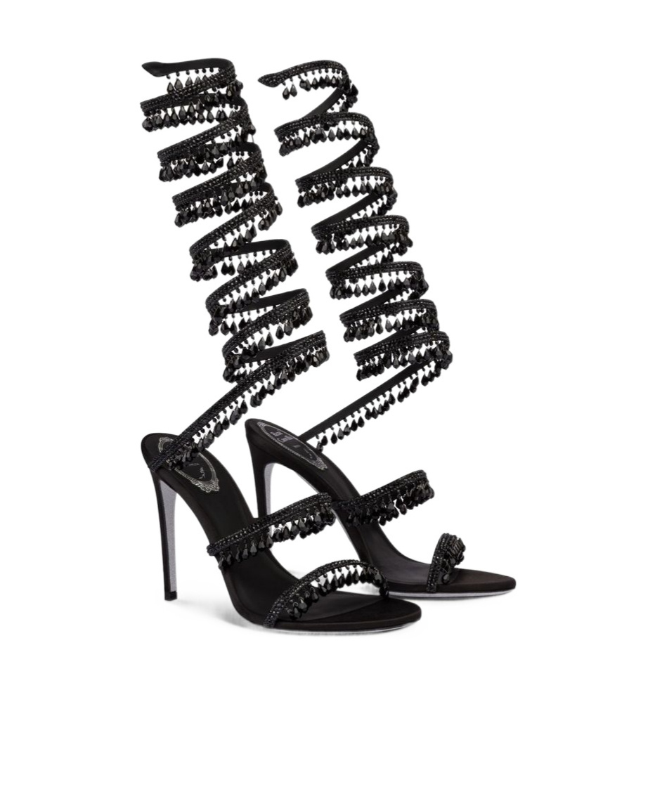 René Caovilla Chandelier Beaded Ankle-wrap Sandals In Black