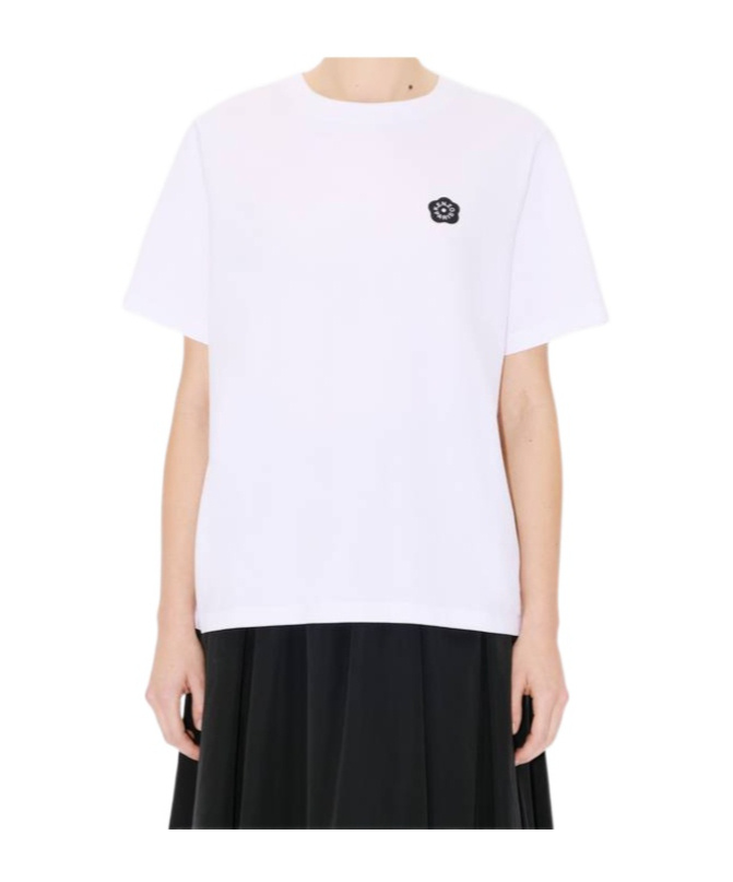 Kenzo Poplin Shirt With Cropped Length And Short Sleeves In White