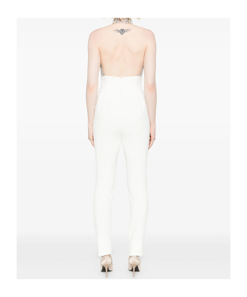 Elisabetta Franchi Embellished Halter-neck Jumpsuit In White