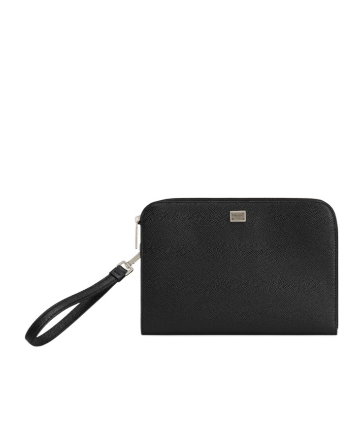 Dolce & Gabbana Black Clutch With Removable Wrist Strap And Logo Plaque On The Front In Black