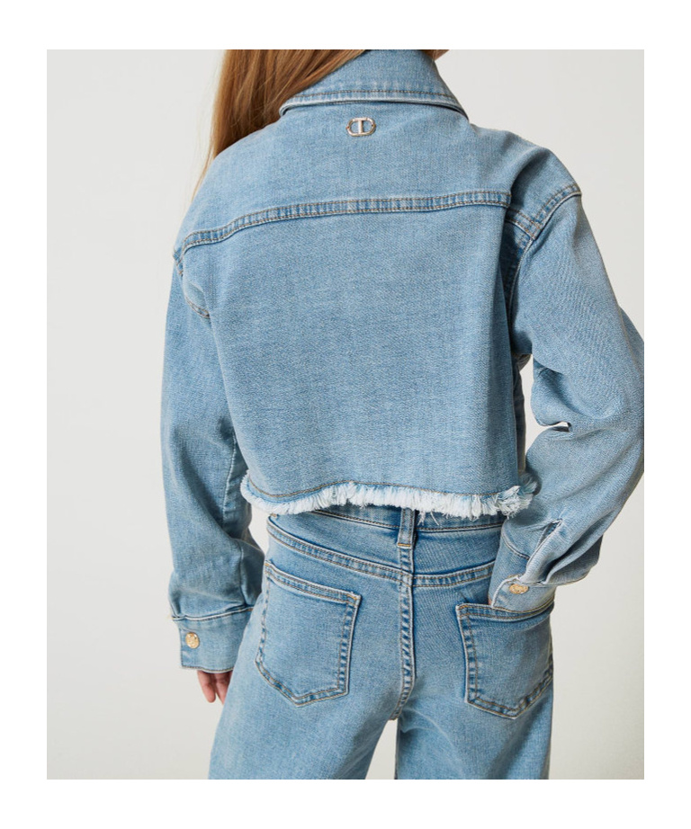 Twinset Frayed Denim Jacket In Blue