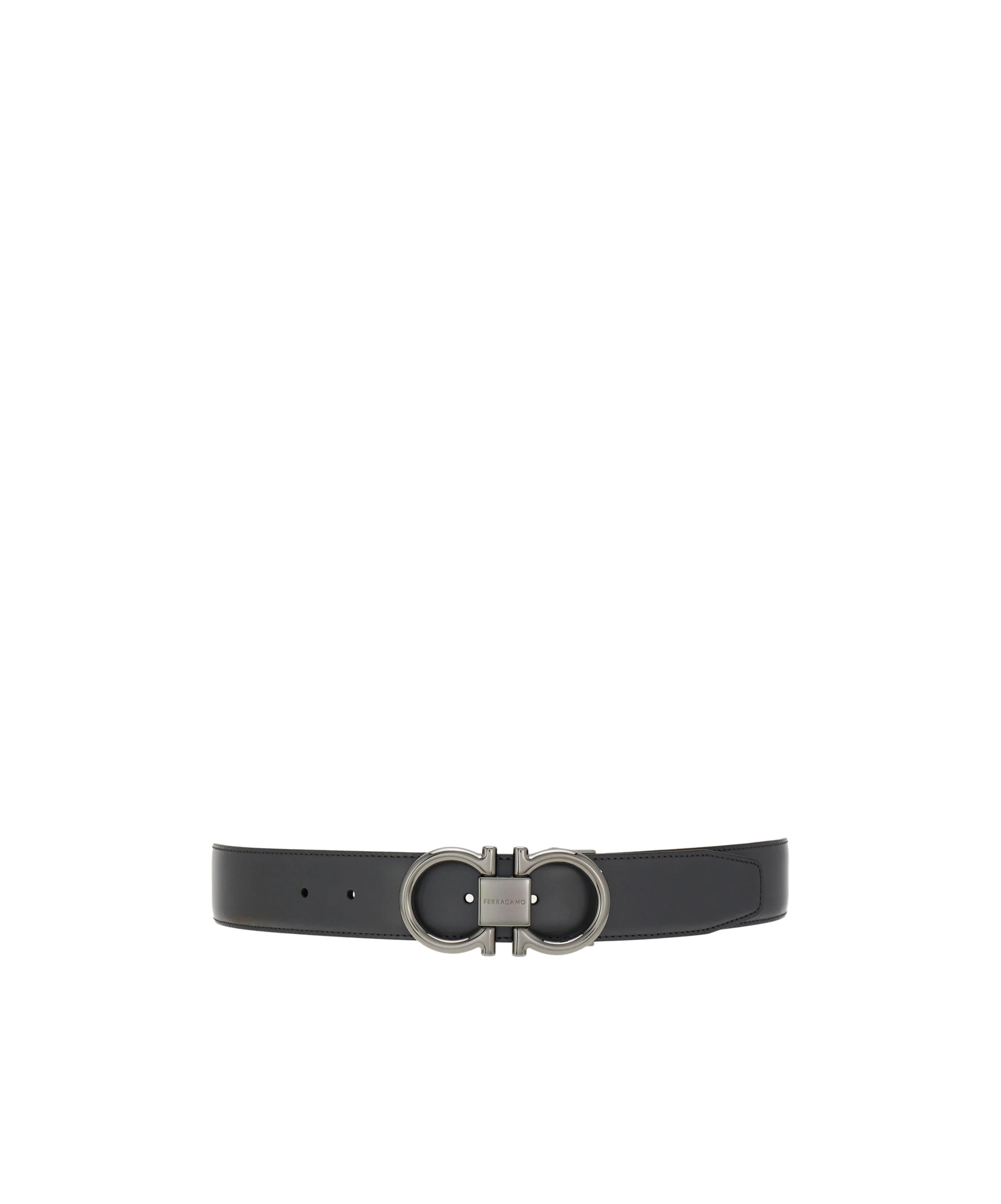 Ferragamo Salvatore Man's Bicolor Leather Belt With Logo Buckle In Black