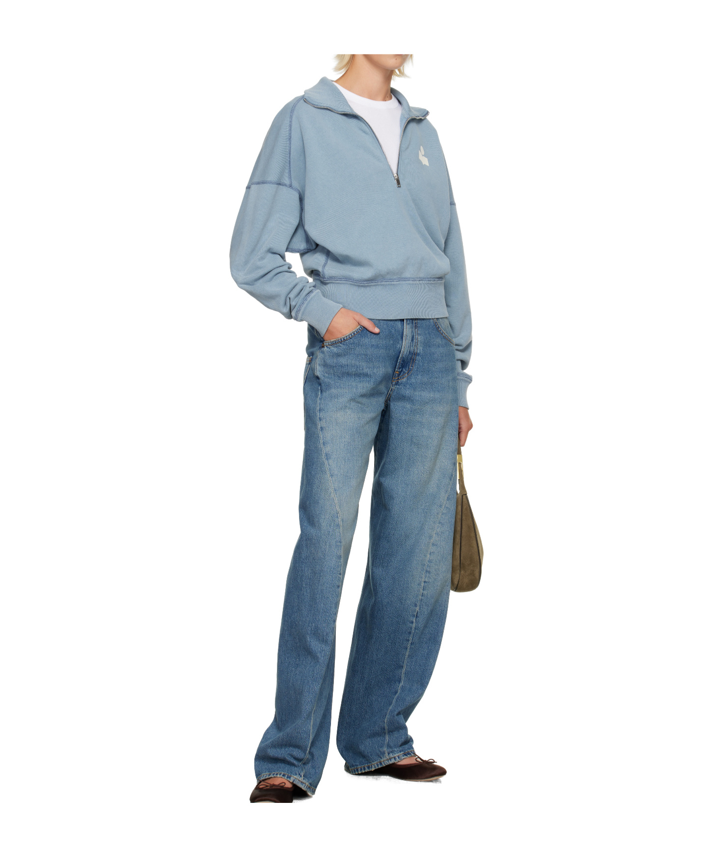 Isabel Marant Étoile Ross Half Zip Cotton Sweatshirt In Blue