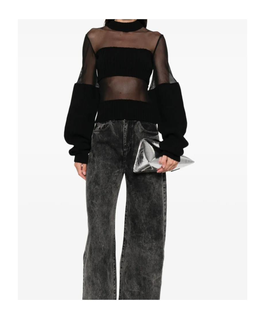Jean Paul Gaultier Lambswool Ribbed Mesh Cut Out Sweater In Black