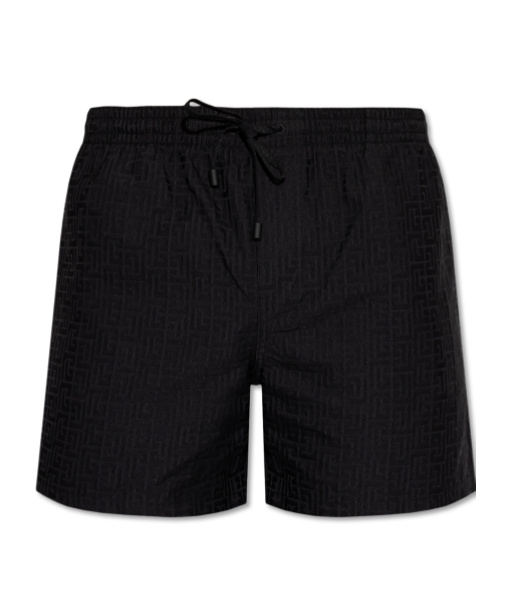 Shop Balmain Labyrinth Printed Swim Shorts In Black