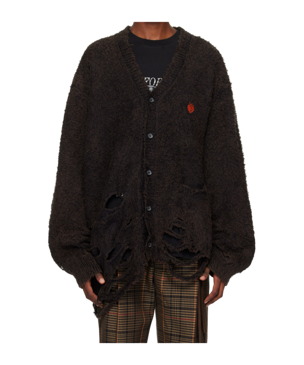Doublet Distressed-effect Knitted Cardigan In Black