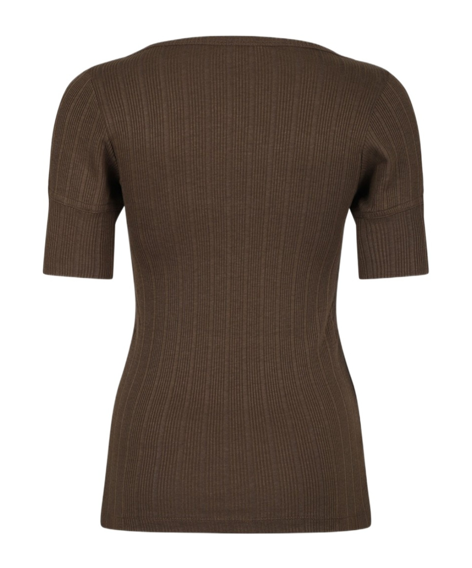 Shop Patou Scoop-neck Ribbed T-shirt In Brown