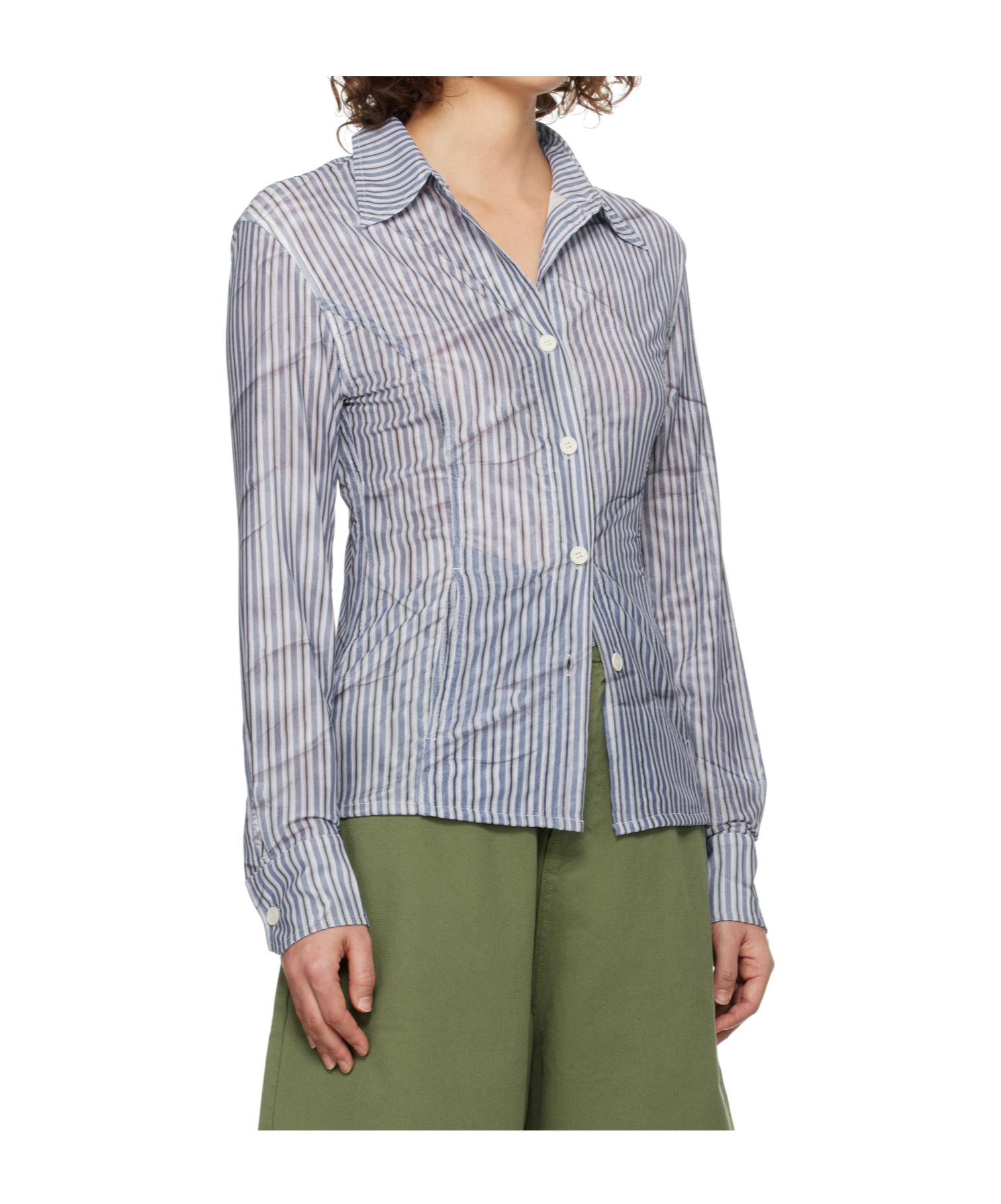 Open Yy Double-layered Mesh Print Shirt In Blue