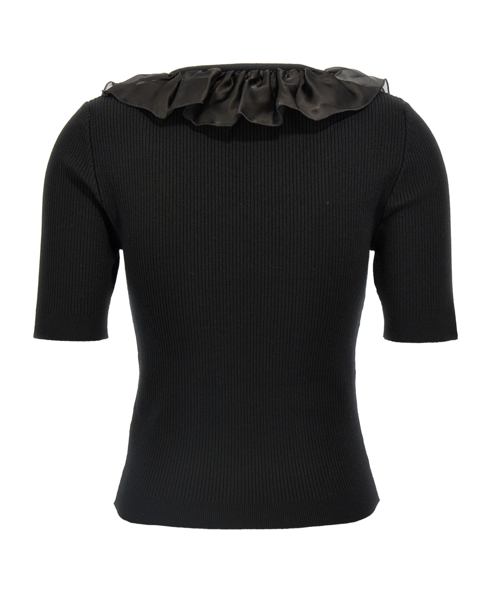 Alessandra Rich T-shirt With Ruffle And Bow Detail In Black